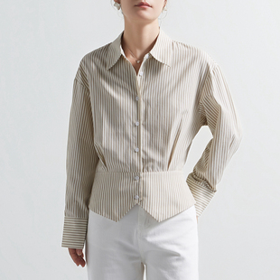 小衬衫 CHICBLISS 职业OL通勤独特漂亮法式 女长袖 卡其色竖条纹衬衫