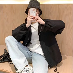 工装 休闲宽松百搭防风薄款 夹克上衣潮 美式 黑色冲锋衣外套女春秋款