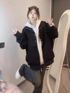 黑色外套女春秋款2025新款秋季美式夹克宽松百搭高级感翻领棒球服