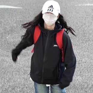 工装 休闲宽松百搭防风薄款 夹克上衣潮 美式 黑色冲锋衣外套女春秋款