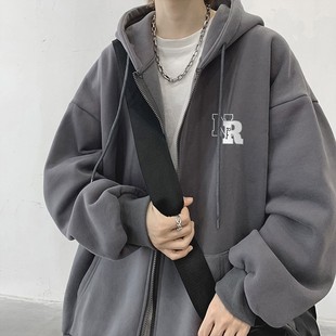 大码男装连帽休闲卫衣加肥加大宽松肥佬大号运动上衣加绒外套秋冬
