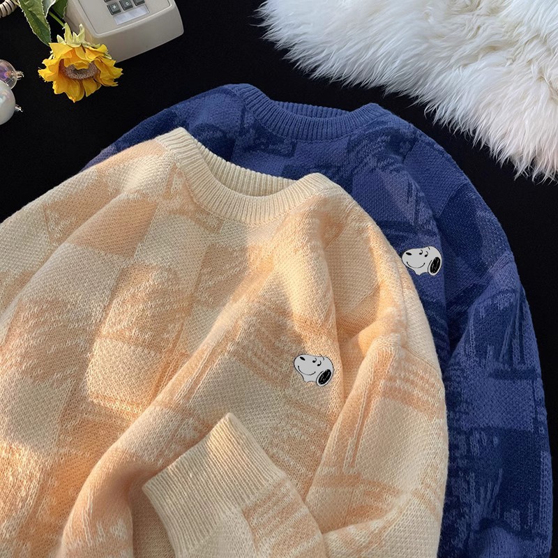 趣味印花格子针织衫毛衣港味上衣