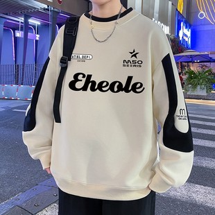 加肥加大纯棉卫衣男士春秋大码港风宽松胖子圆领长袖300斤外套潮