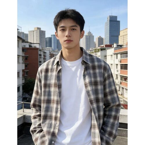 美式复古格子衬衫男女高级感痞帅外套cleanfit小众内搭叠穿衬衣潮