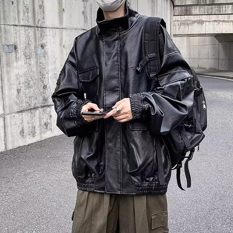 美式潮牌字母PU皮夹克外套男2025春秋季防风帅气百搭机车保暖皮衣