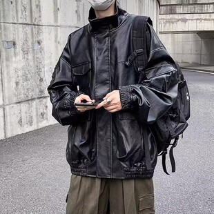 美式 防风帅气百搭机车保暖皮衣 潮牌字母PU皮夹克外套男2025春秋季