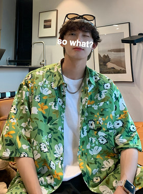 夏威夷风碎花衬衫男短袖海边