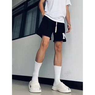 篮球运动五分裤 夏季 男款 潮牌复古高街印花休闲宽松黑色短裤 子 美式