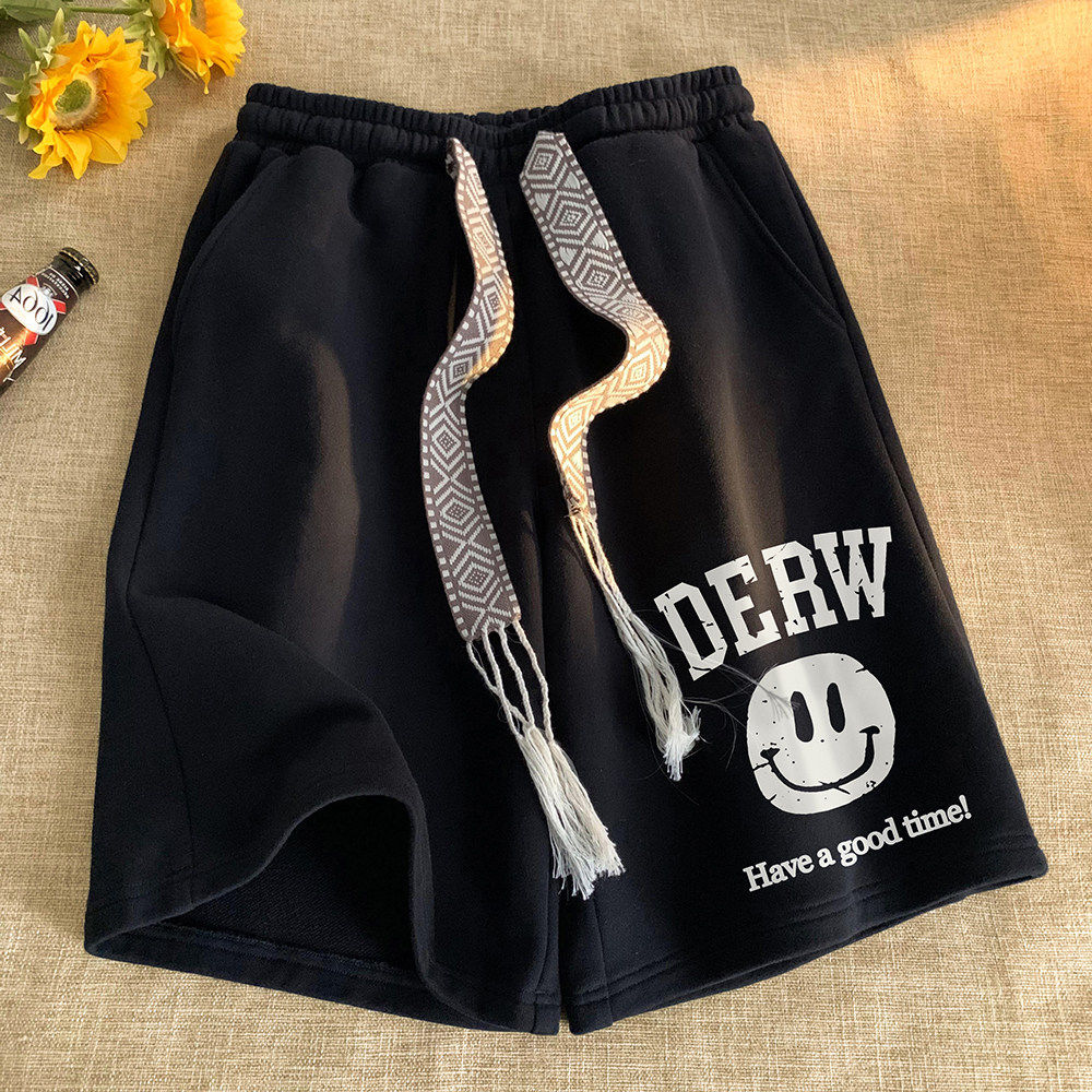 短裤男士夏季纯棉美式高街痞帅字母印花沙滩运动裤宽松休闲五分裤