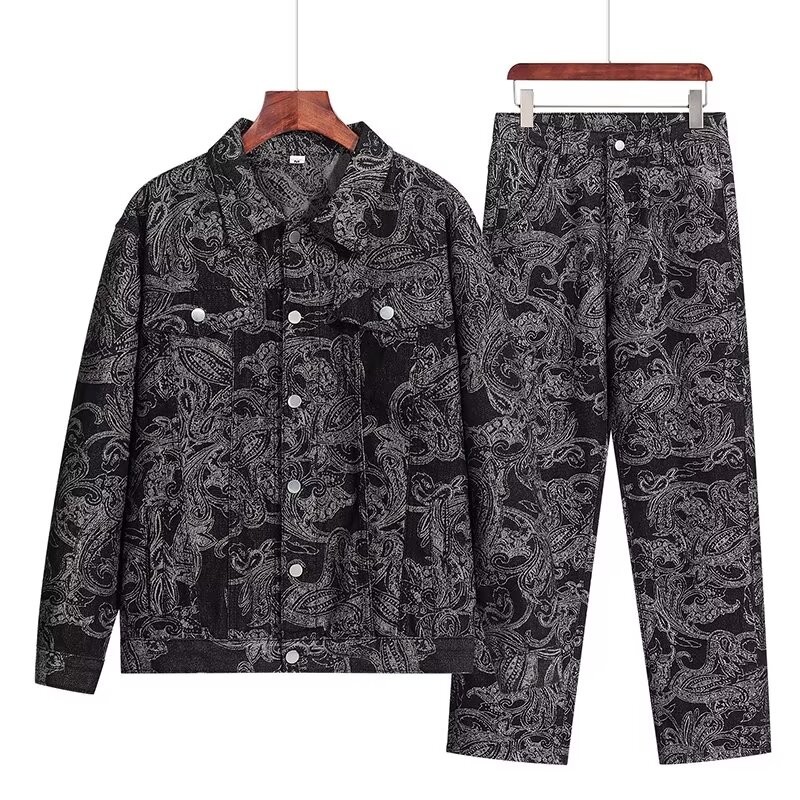 牛仔夹克套装春秋季外套男两件套