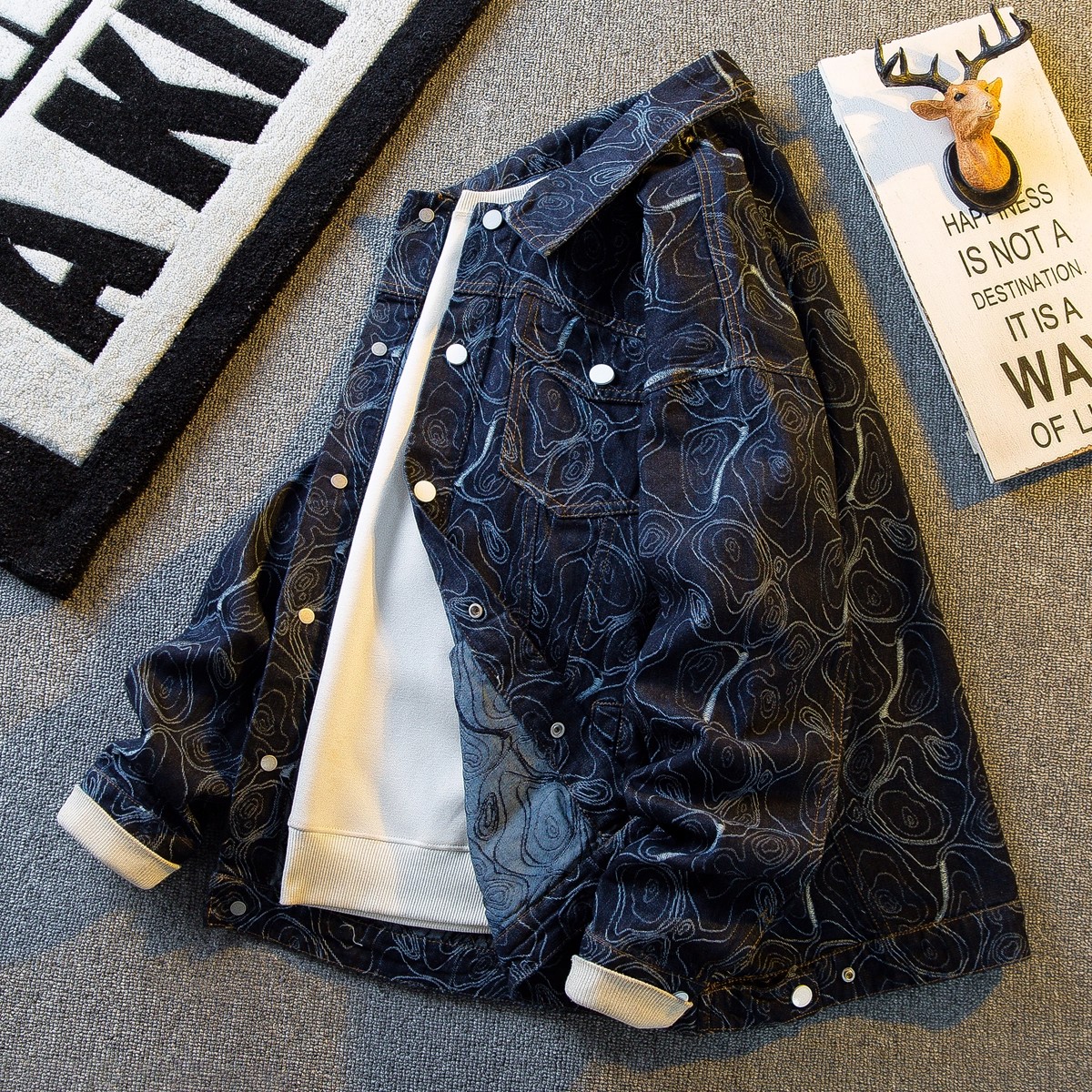 大码300斤美式复古牛仔外套男春秋宽松潮牌痞帅潮流帅气工装夹克