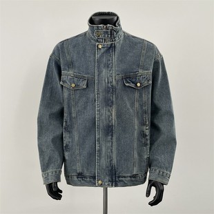 夹克上衣 高级感痞帅复古做旧立领工装 美式 高街牛仔外套男春秋季
