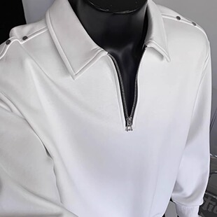 美式重磅半拉链卫衣男款设计感金属铆钉装饰翻领外套潮牌痞帅上衣