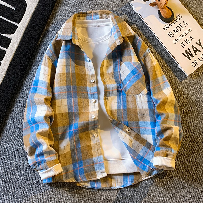 格子衬衫男长袖春秋季新款潮牌宽松chic衬衣痞帅潮流高级休闲外套