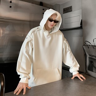 520g重磅纽扣连帽卫衣男款春秋潮牌美式cleanfit外套硬挺高街帽衫