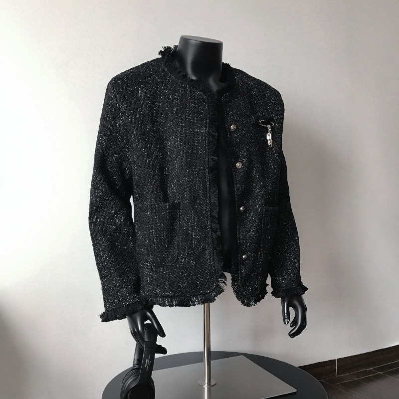 黑色垫肩小香风外套男款秋季夹克