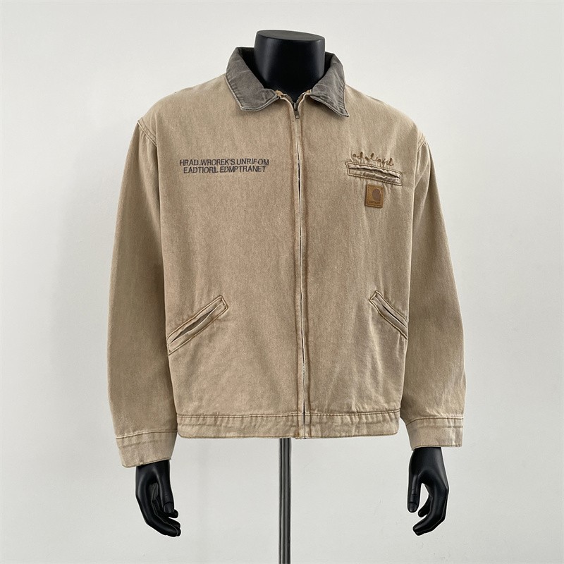 春秋新款美式复古小众水洗做旧牛仔外套男特律短款工装夹克外套潮