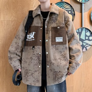 大码300斤外套男春秋季新款衬衫型夹克男痞帅休闲青少年衬衣褂子