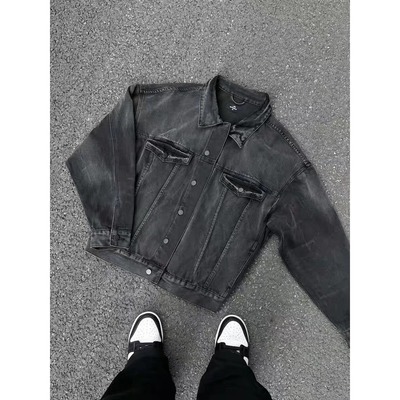 水洗黑色牛仔外套男秋季夹克上衣