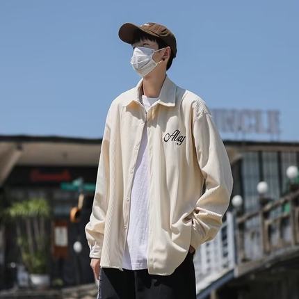 日系春秋灯芯绒衬衫男潮ins痞帅炸街长袖衬衣外套设计感小众上衣