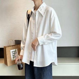 刺绣花领长袖衬衫印logo咖啡奶茶餐饮店工作服定制美发发型师工服