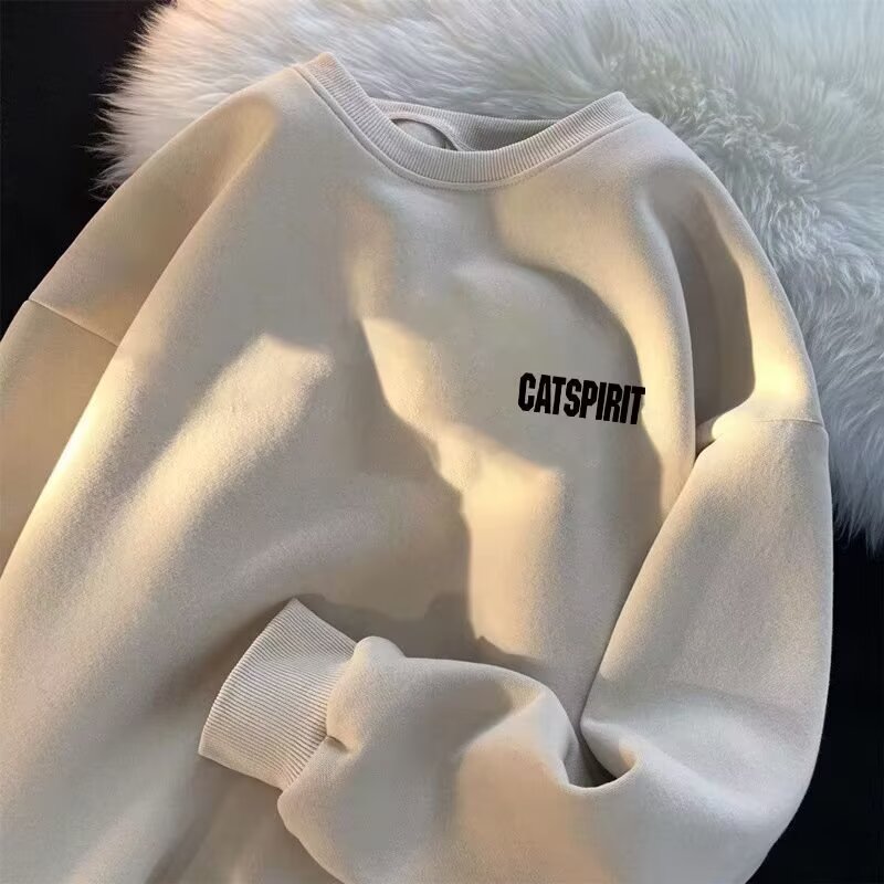 港风圆领卫衣男春秋2025新款潮流痞帅高级感青少年宽松上衣服潮牌