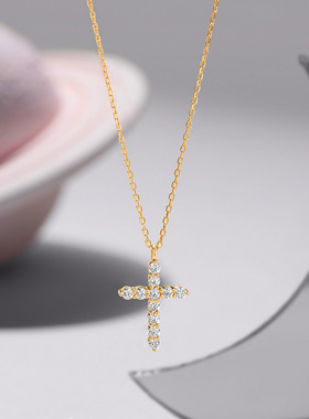 满钻十字架项链女 14k包金锁骨链 小众设计感轻奢吊坠 ins风百搭