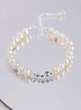 菱形银珠淡水珍珠纯银手链轻奢