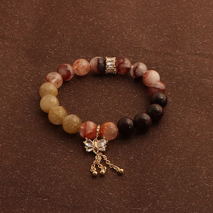 天然水晶金发晶石榴石红胶花水晶手链招财转运旺事业蝴蝶手串女