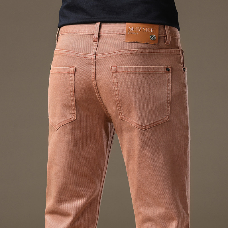 意大利潮牌棕色牛仔裤男2025新款修身弹力百搭休闲直筒高端长裤男