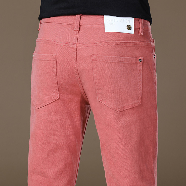 意大利高端洋红色牛仔裤男秋冬新款修身小脚弹力时尚潮流休闲裤子