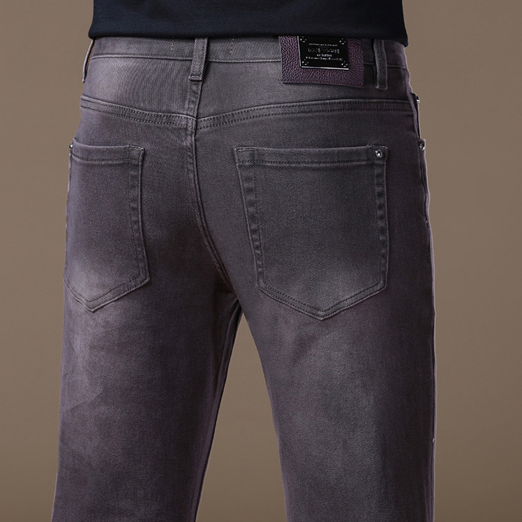 意大利高端纯棉棕咖色牛仔裤男秋冬新款修身弹力小直筒休闲长裤子