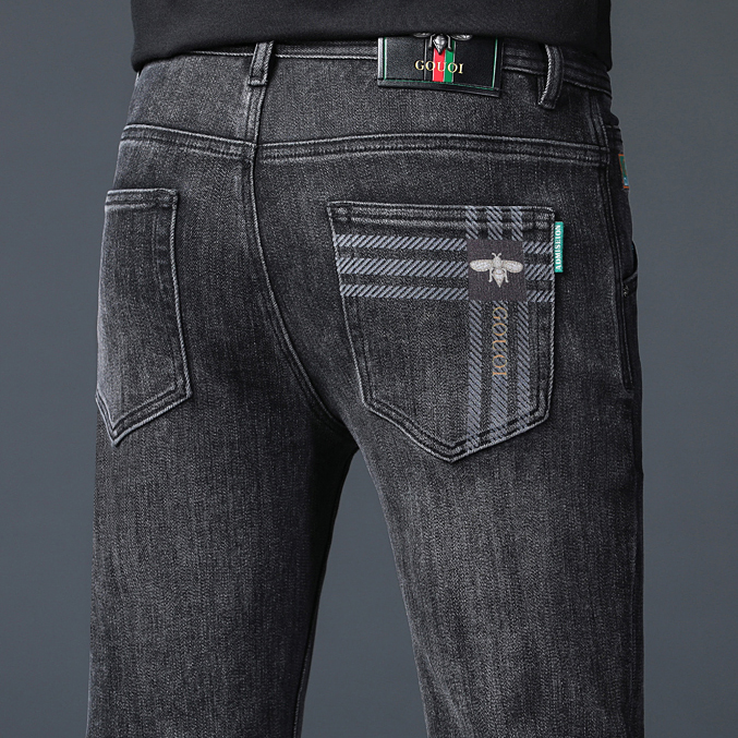 意大利高端灰色牛仔裤男2025秋冬新款修身弹力小直筒韩版休闲长裤
