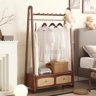 全实木白蜡木衣帽架落地卧室家用挂衣架藤编置物架衣服架子收纳架