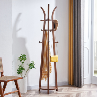 新中式 挂衣架落地卧室家用实木衣帽架客厅转角衣架艺术房间衣服架