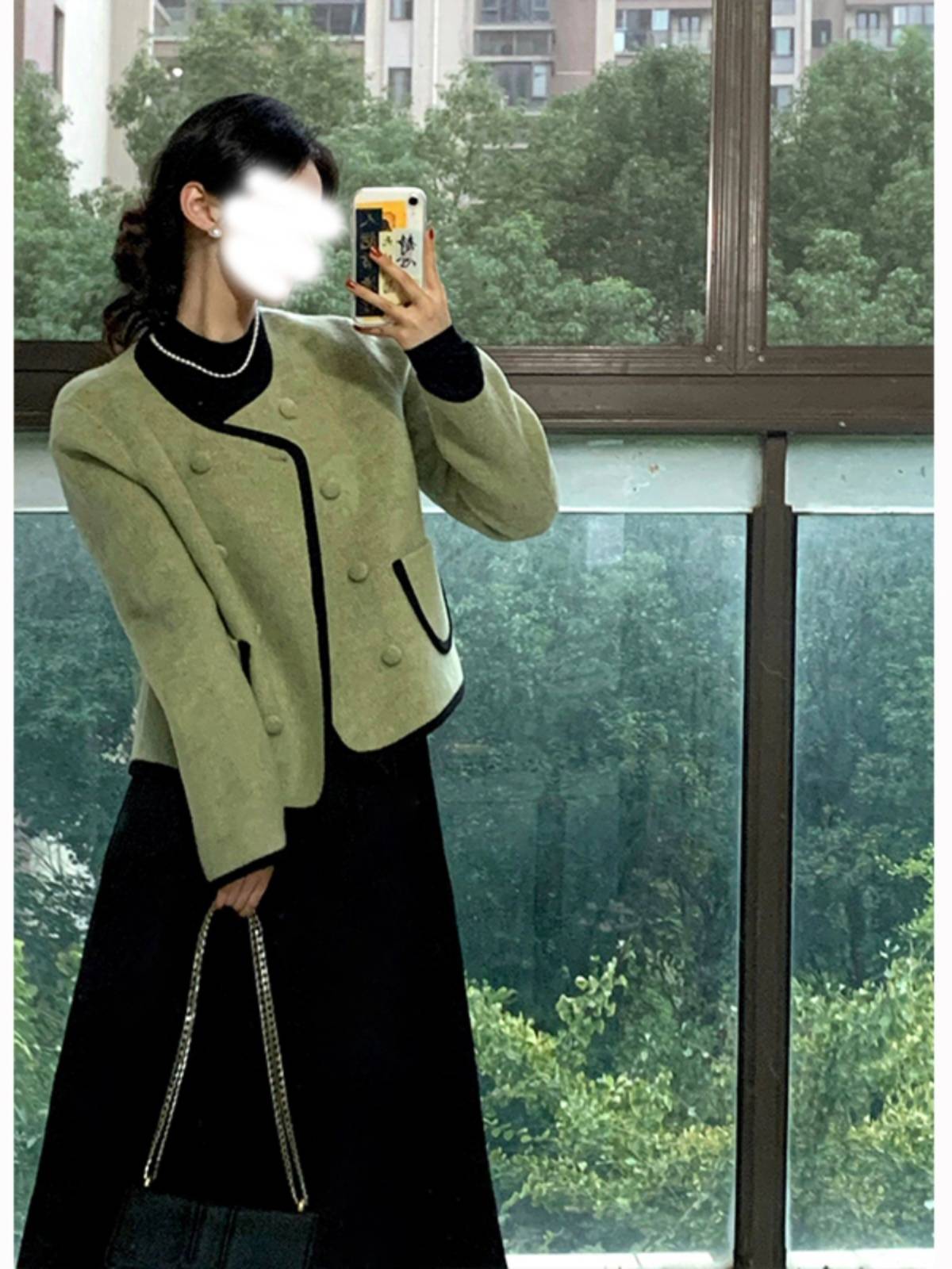 深秋冬装搭配一整套小香风绿色毛呢外套连衣裙两件套装早秋季女装