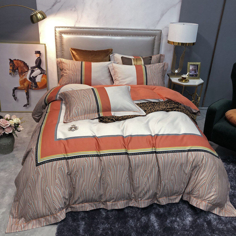 曼庄秋冬纯棉别墅床品橘咖轻奢简欧样板房60支磨毛四件套双人被套|msdalam kategori seperai dan bantal, pakej peralatan tempat tidur/Sebuah keluarga empat/Keping kit - dari Buy2taobao.com untuk memberikan perkhidmatan ejen Taobao profesional membeli