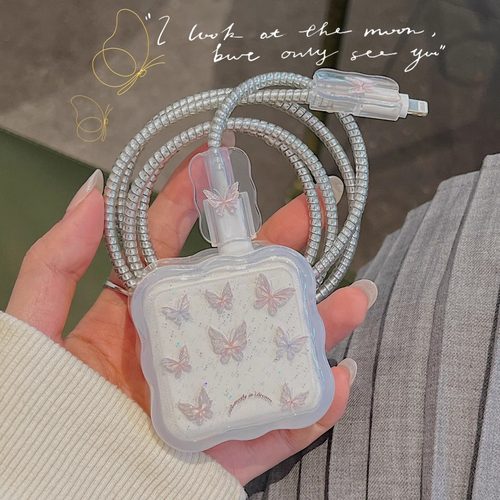 蝴蝶苹果35w双口充电器保护套适用16promax快充线防折断15pro软壳