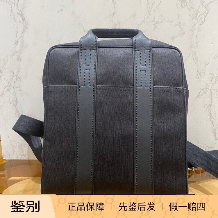 润物汇 95新hermes爱马仕黑色帆布双肩背包中古款 二手奢侈品包包