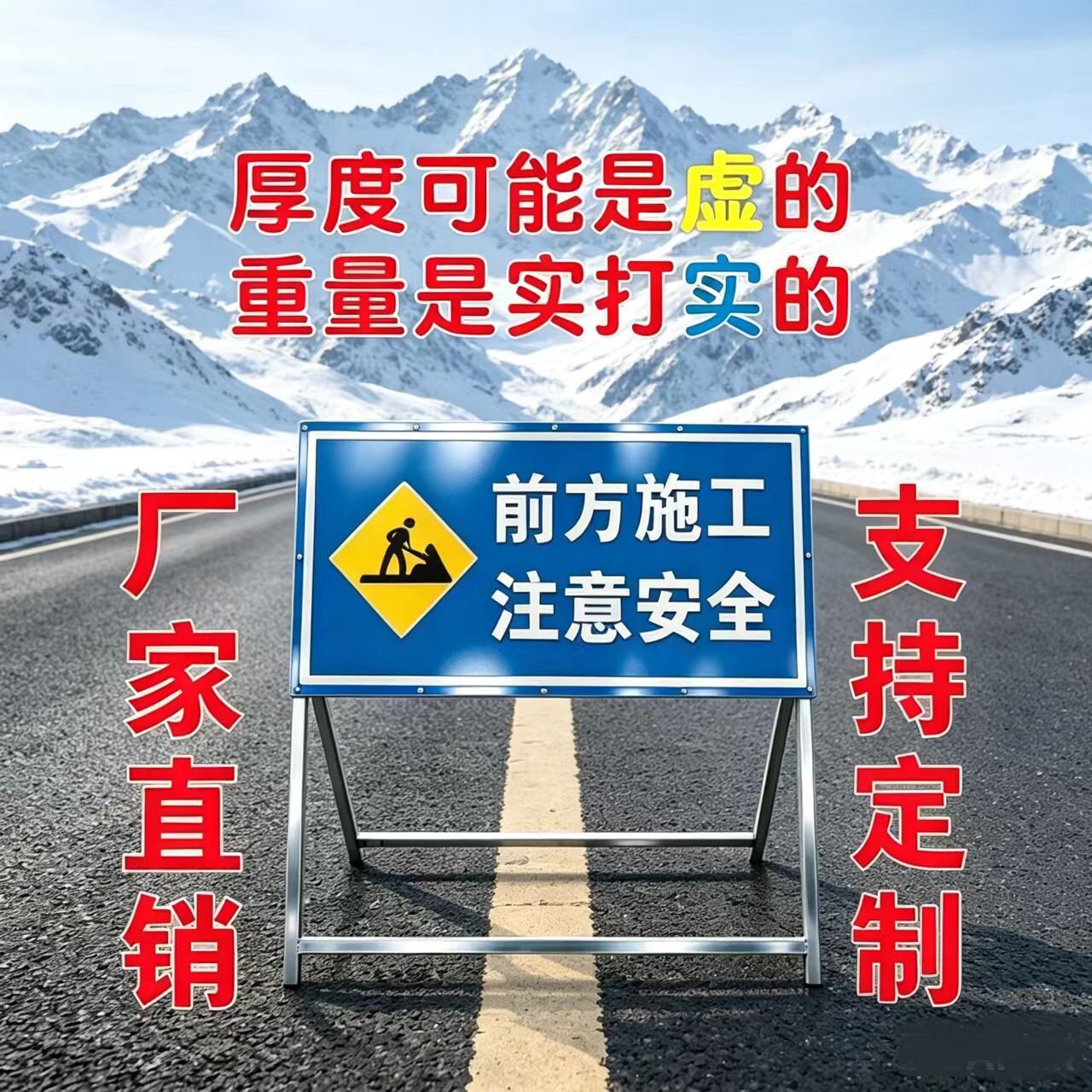 前方道路施工警示牌定制折叠反光安全标识交通标志牌告示铝板高速