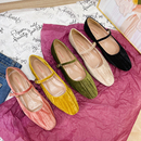 女 平底单鞋 梦中情鞋 渐变色圆头浅口丝绒玛丽珍羊皮脚垫外贸大码