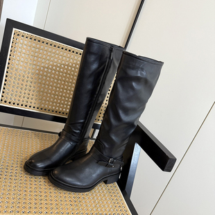 高筒靴帅气骑士靴41 不过膝女长靴25秋冬大码 意大利单 外贸原包装