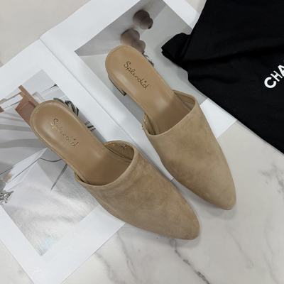 真皮包头拖鞋牛皮粗跟穆勒鞋女