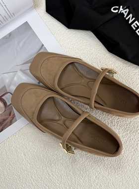 软成卷  25春法式真皮玛丽珍鞋新中式棕色晚晚大码平底单鞋42码女