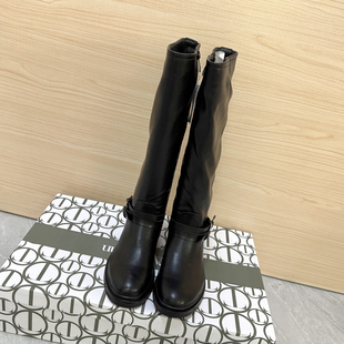 高筒平底女靴子41码 女靴黑色秋冬款 外贸75欧百搭长靴大码 巨好穿