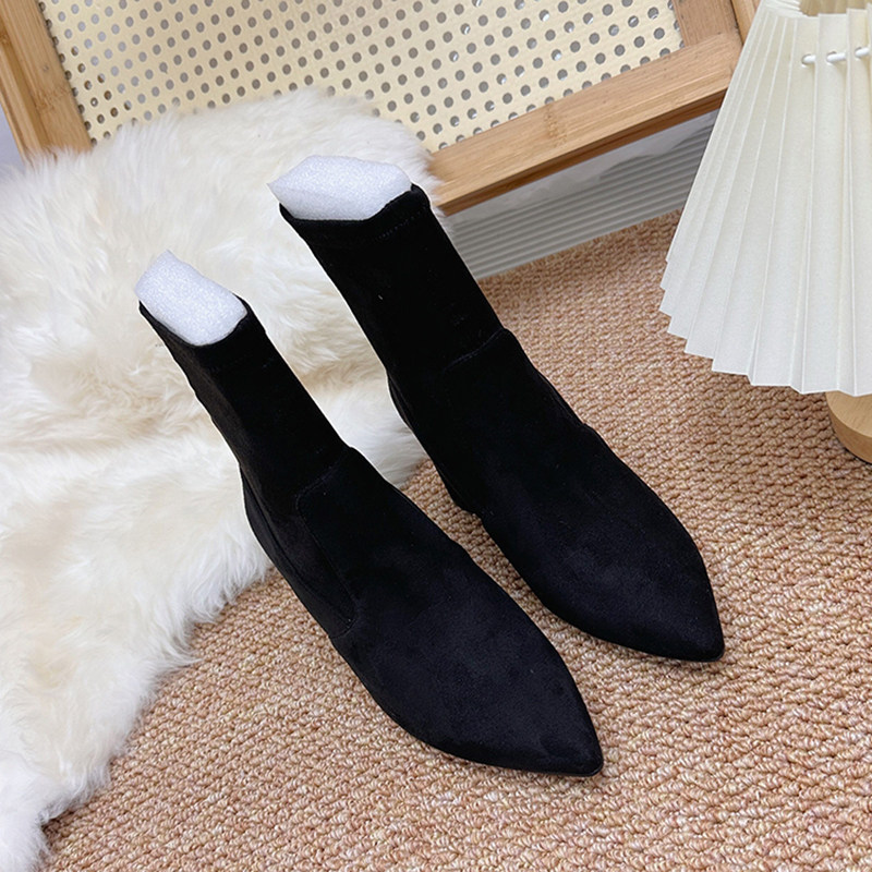 FOREIGN TRADE BROWN BOOTIES WOMENS HIGH HEELS FALL WINTER PLUS SIZE VERSATILE FRENCH STILETTO HEEL STRETCH BOOTS SUEDE POINTED TOE SKINNY BOOTS