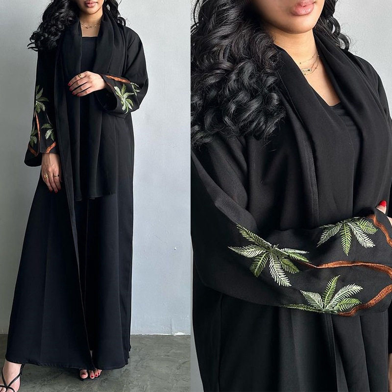 大码开衫长袍旅游黑袍长裙 dress women