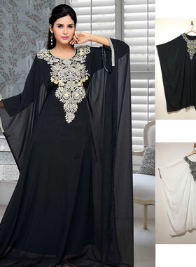 中东阿拉伯宽松长袍重工刺绣拼接仿铜氨丝礼服连衣裙 dress women