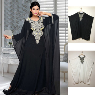 中东阿拉伯宽松长袍重工刺绣拼接仿铜氨丝礼服连衣裙 women dress