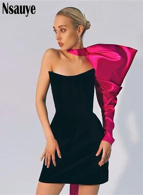 Evening Party Bodycon Mini Dress Backles单肩抹胸小礼服洋装